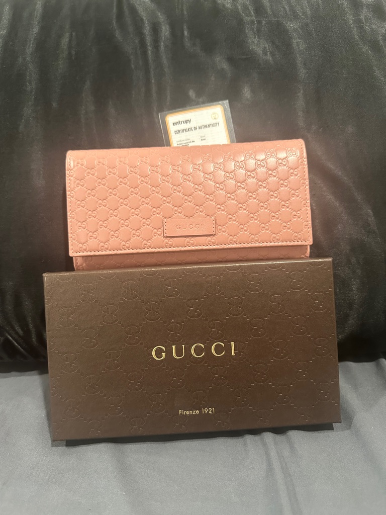 Gucci Pink Embossed Gg Leather Continental Wallet